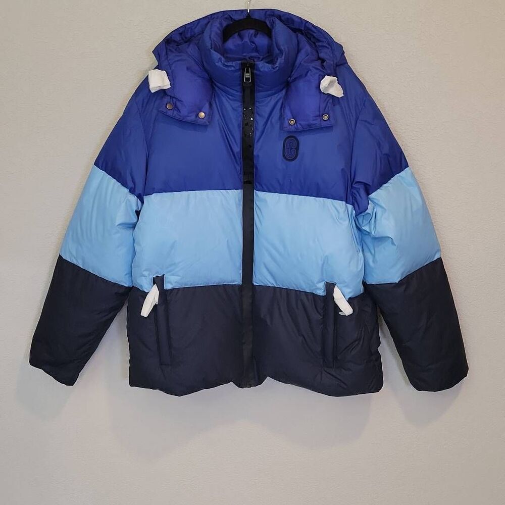 NWT Coach Men's Colorblock Down Puffer Jacket Blue Multi Size XXL